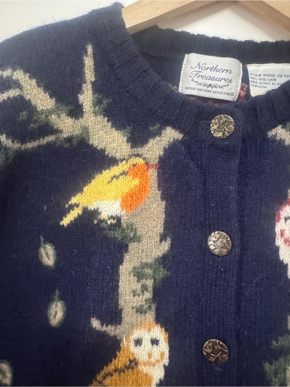 Vintage 90s Northern Treasures Woodland Animal Cardigan Wool Sweater M